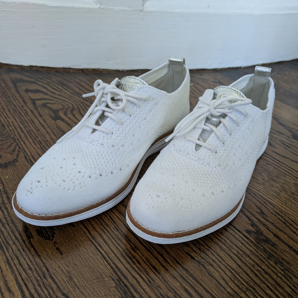 Cole Haan - White Knit Lace-Up Oxford Shoes